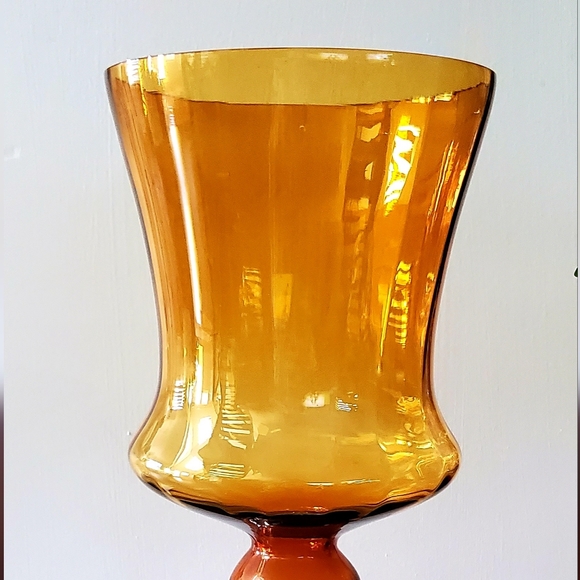 Amber Glass Candleholder Tabletop Tall Hurricane Centrepiece Twisted Stem Chic - Picture 4 of 6
